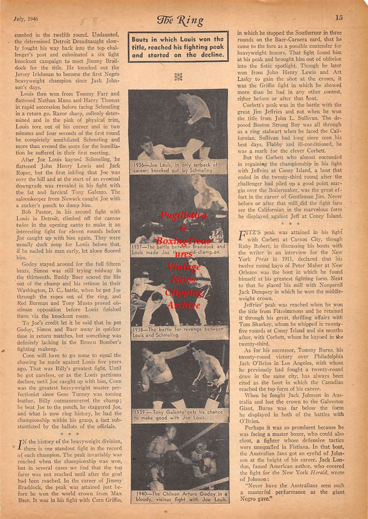 Boxing News Clipping #690 - Joe Louis, Jack Johnson, John L. Sullivan, James Jeffries, Jim Braddock and others