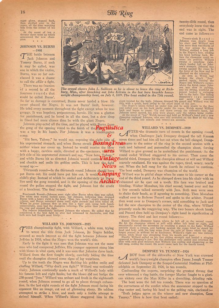 Boxing News Clipping #691 - James Jeffries vs. Bob Fitzsimmons, John L. Sullivan vs. Jake Kilrain