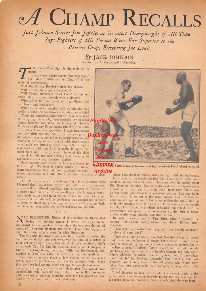 Boxing News Clipping #692 - Jack Johnson, James J. Jeffries