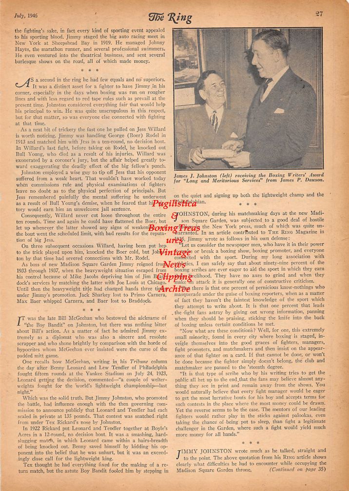 Boxing News Clipping #696 - Joe Louis, James J. Johnston, James P. Dawson