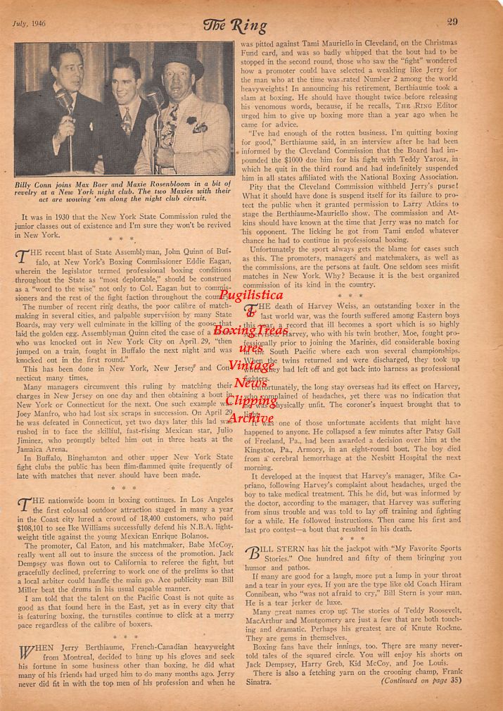 Boxing News Clipping #697 - Billy Conn, Max Baer, Maxie Rosenbloom