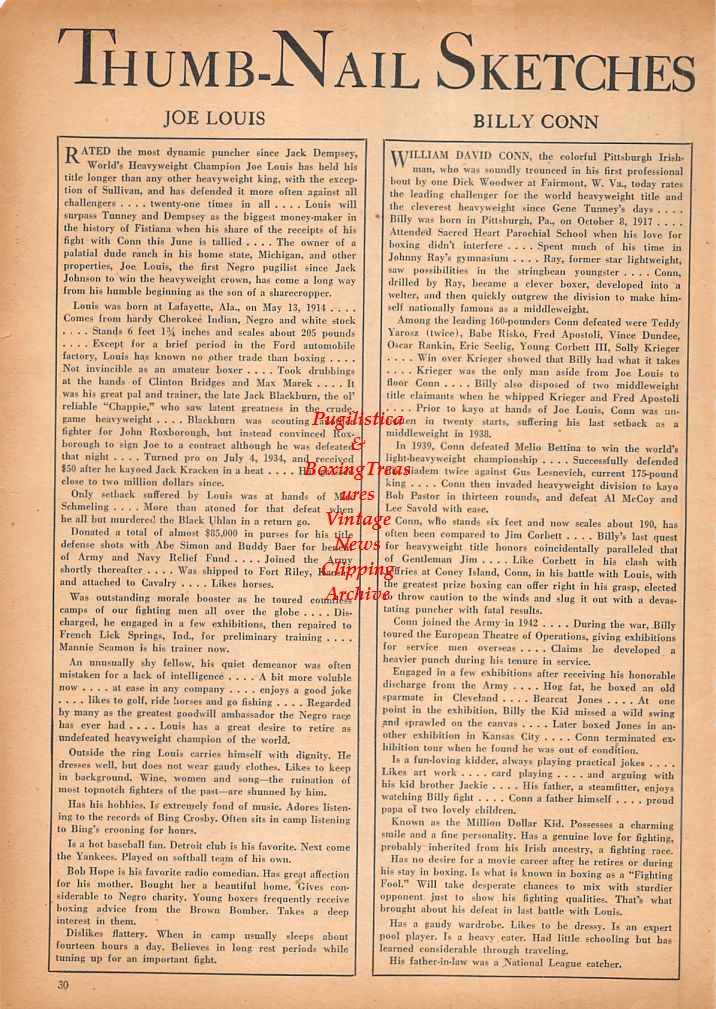 Boxing News Clipping #697 - Billy Conn, Max Baer, Maxie Rosenbloom