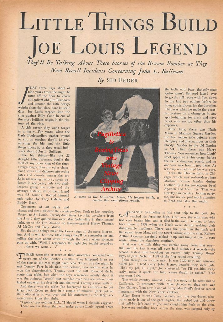 Boxing News Clipping #699 - Joe Louis, Joe Louis vs. Tommy Farr and Billy Conn