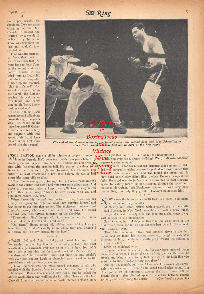 Boxing News Clipping #700 - Joe Louis vs. Sal Bartolo, Joe Louis vs. Max Schmeling II