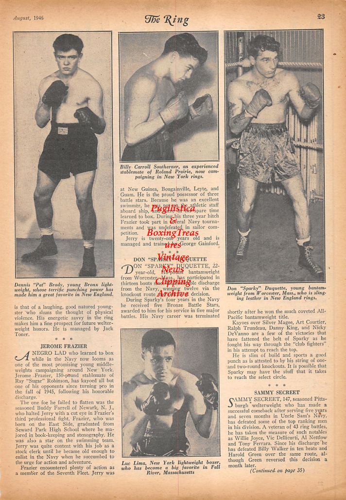 Boxing News Clipping #709 - Dennis Pat Brady, Billy Carroll, Don Duquette, Luc Lima, Leon LeBlond, Joe Discepoli, Harold Anspach