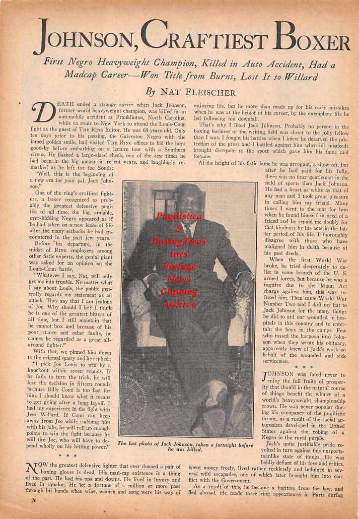 Boxing News Clipping #710 - Frank Vigeant, Sammy Anders, Frankie Conti, Jackie Blount, Jack Johnson
