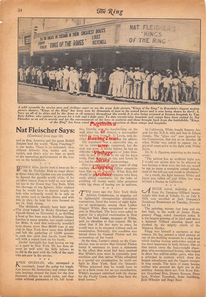 Boxing News Clipping #717 - Nat Fleischer's "King Of The Ring" in Honolulu