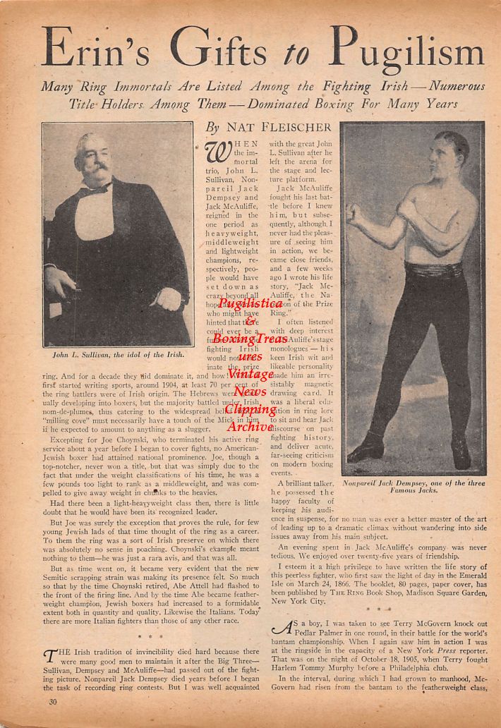 Boxing News Clipping #718 - Ernie Giusti, Ernie Forte, Jimmy Ruzzo, John L. Sullivan, Nonpareil Jack Dempsey
