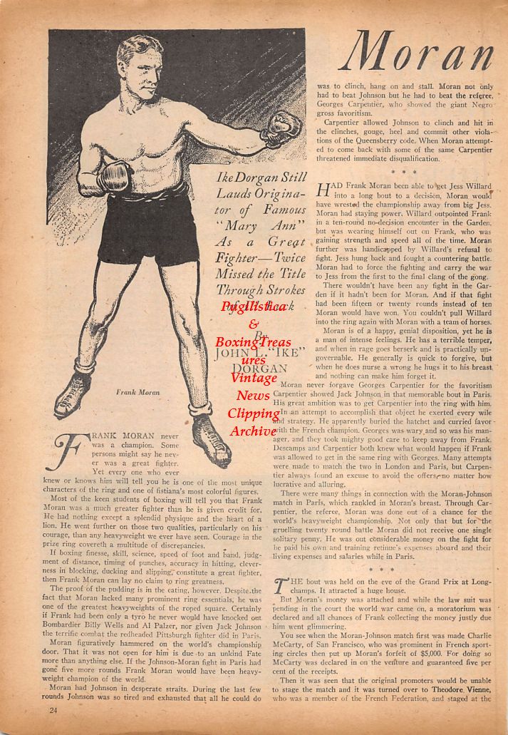 Boxing News Clipping #720 - Frank Moran, WWII Military Boxing