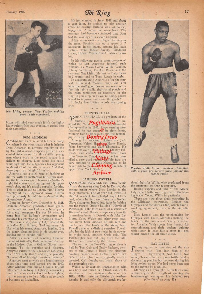 Boxing News Clipping #723 - Carl and Pete Muscarnera, Angelo and James Mirena (Dundee), Polly Magaro, Nat Litfin, Prentiss Hall