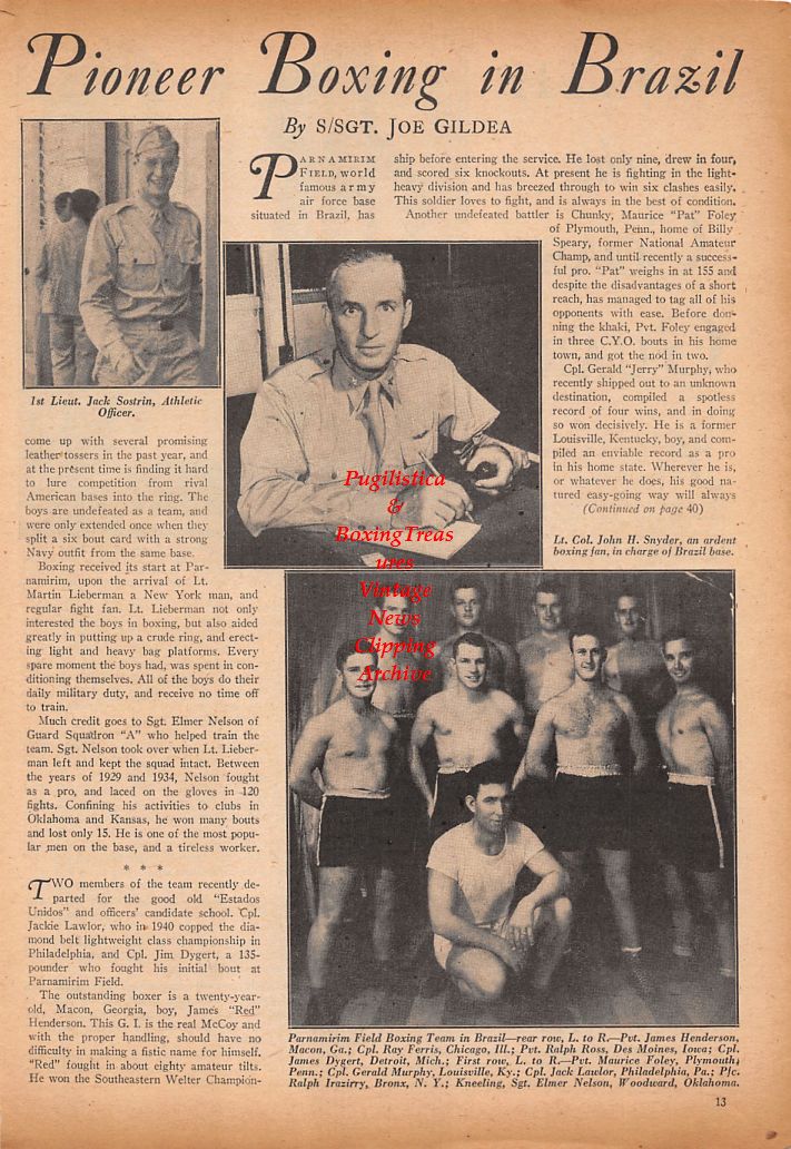 Boxing News Clipping #724 - WWII Military Boxing, Ray Lowry, Joseph Evans, Jack Sostrin, John Snyder and Others