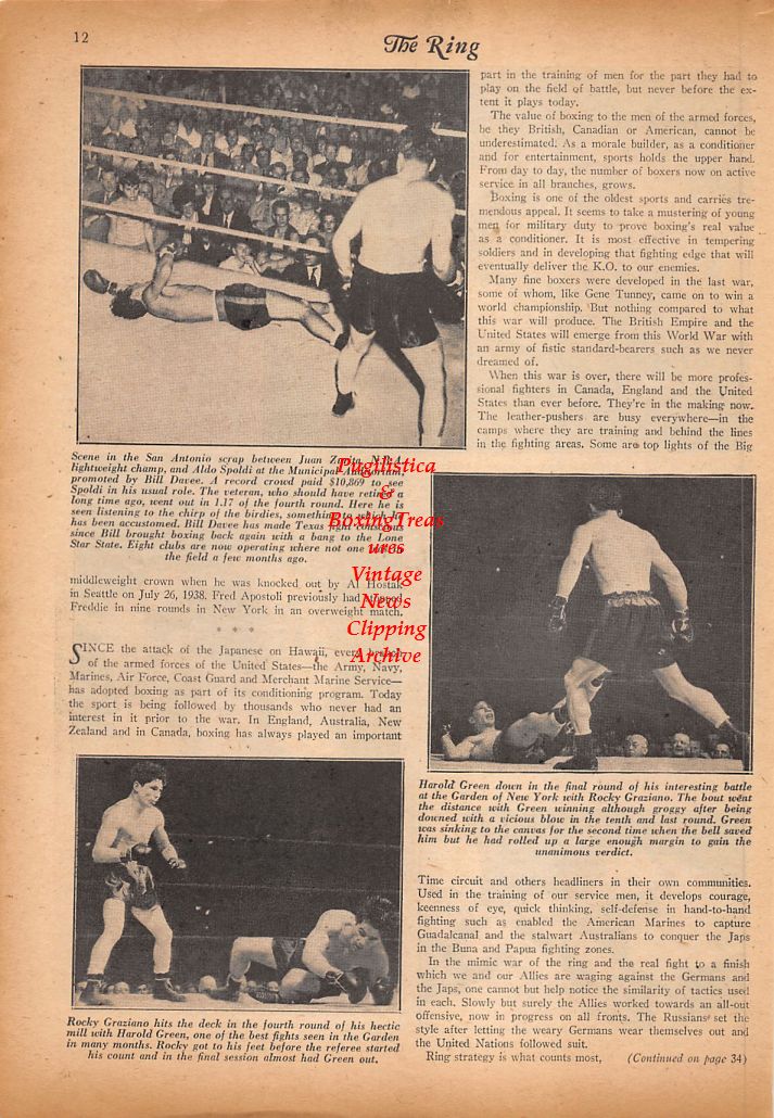Boxing News Clipping #725 - Jake LaMotta vs. Georgie Kochan, Fritzie Zivic vs. Tommy Roman, Juan Zurita vs. Aldo Spoldi, Rocky Graziano vs. Harold Green