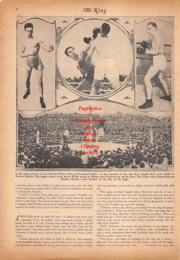 Boxing News Clipping #728 - Benny Leonard vs. Charley White