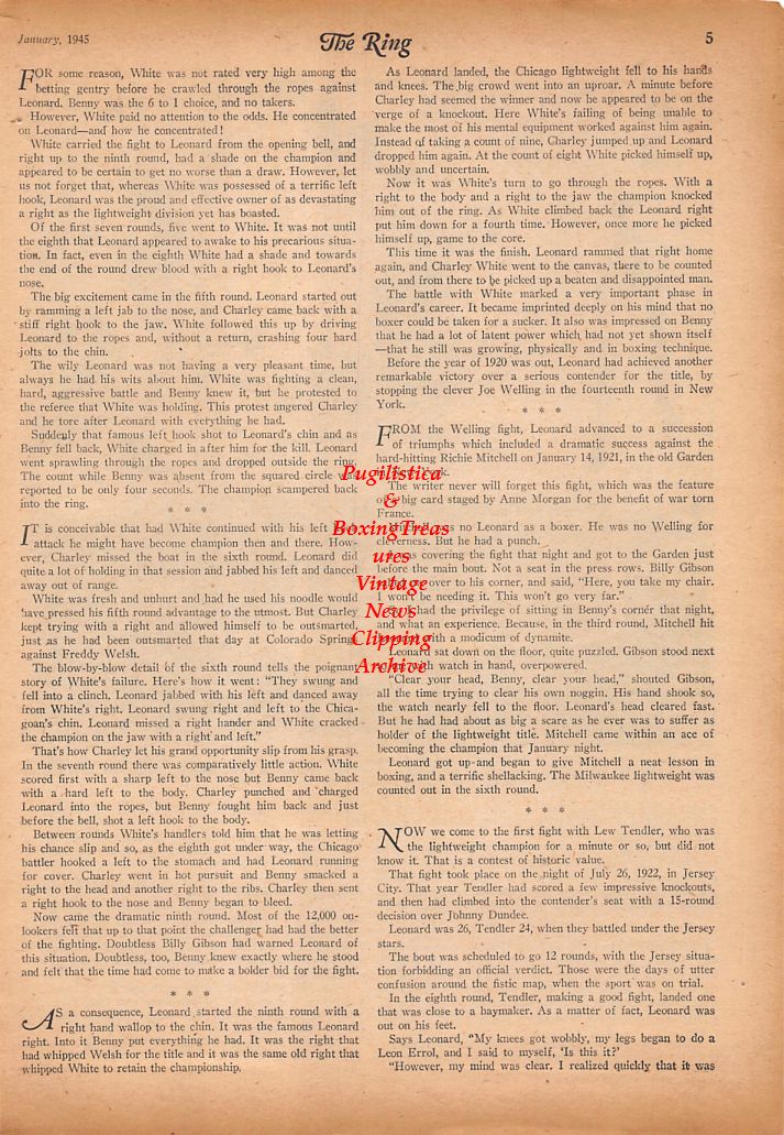 Boxing News Clipping #728 - Benny Leonard vs. Charley White