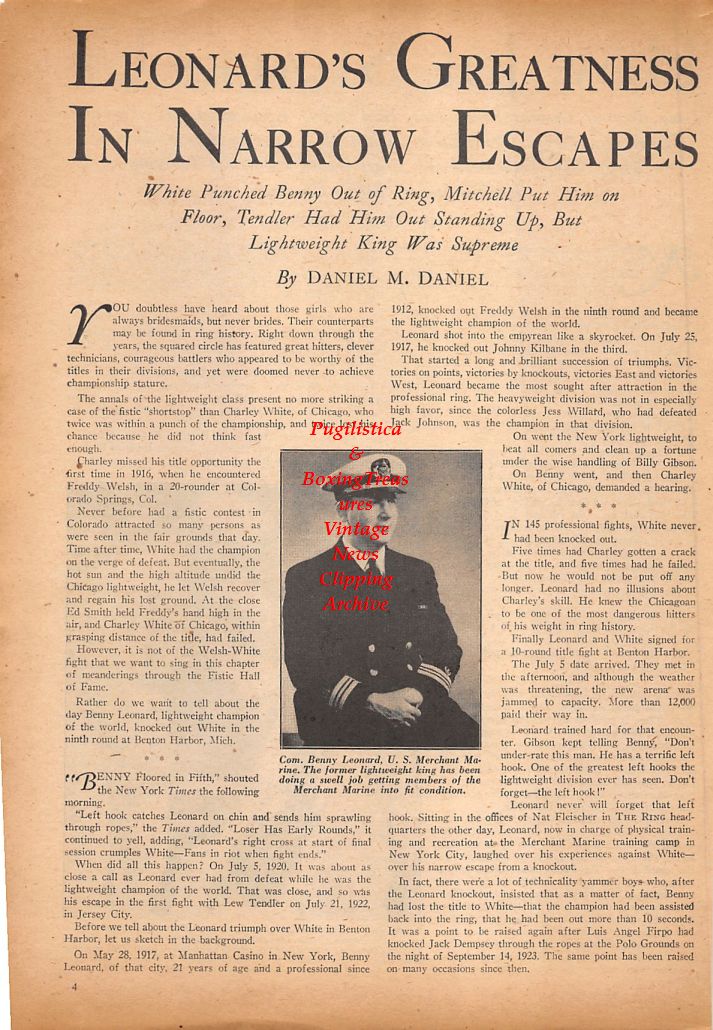 Boxing News Clipping #729 - Benny Leonard, Jack Dempsey, Joseph Alberico