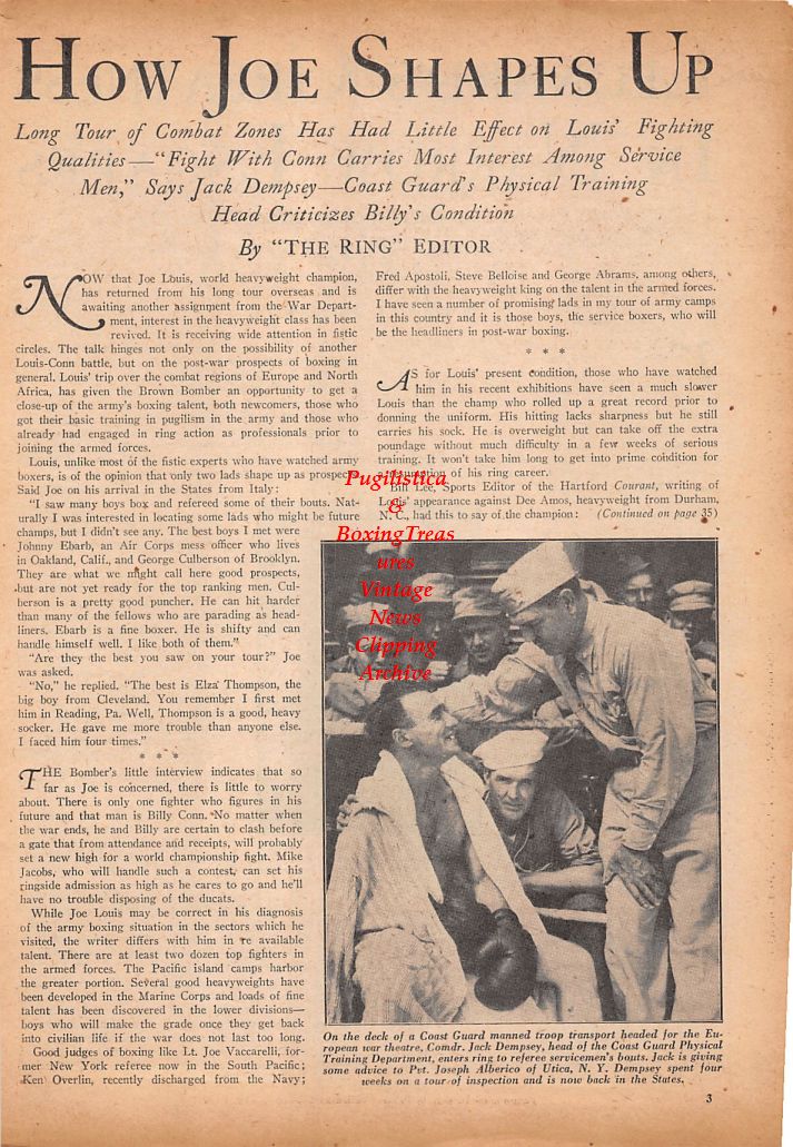 Boxing News Clipping #729 - Benny Leonard, Jack Dempsey, Joseph Alberico