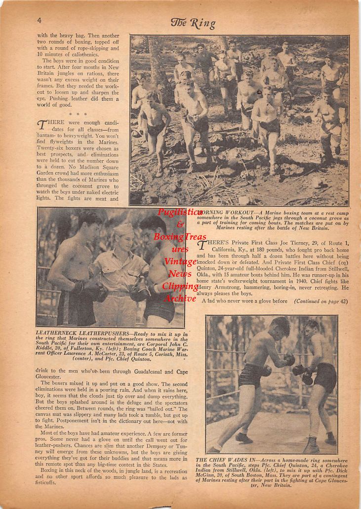 Boxing News Clipping #73 - 1944 Boxing Marines, Vin Panetta, Joe Tierney, New Britain Island, John C. Riddle, Lawrence A. McCarter, Chief Quinton, Dick McGinn