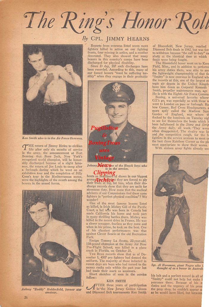 Boxing News Clipping #732 - Ken Smith, Johnny Hauck, Buddy Holderfield, Al Hoosman, Bee Bee Wright, Bobby Brown, Ben Duffy