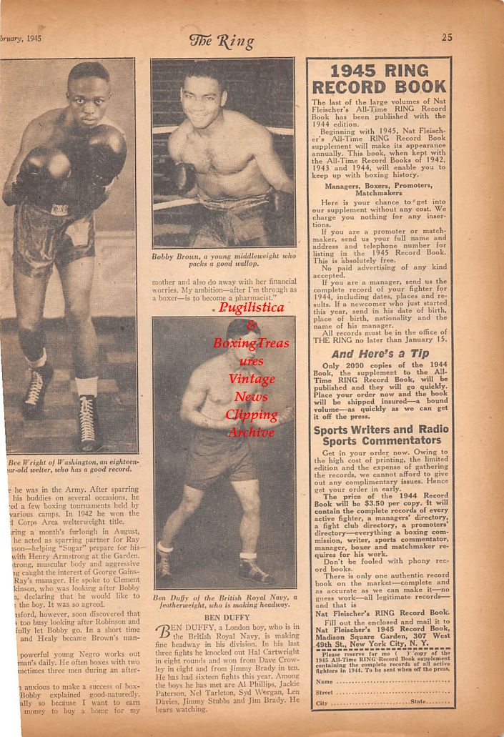 Boxing News Clipping #732 - Ken Smith, Johnny Hauck, Buddy Holderfield, Al Hoosman, Bee Bee Wright, Bobby Brown, Ben Duffy