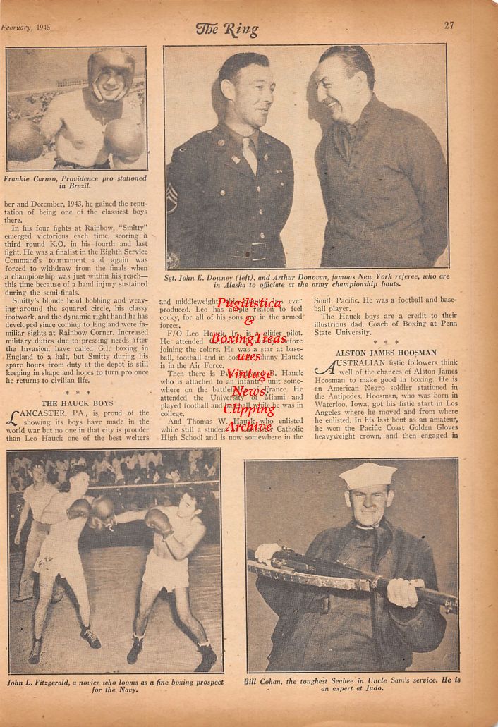 Boxing News Clipping #733 - Frankie Caruso, John E. Downey and Arthur Donovan, John L. Fitzgerald, Bill Cohan, Joss Brothers, Floriant Desmarais, Autrey Barnes, Trigger McPhail