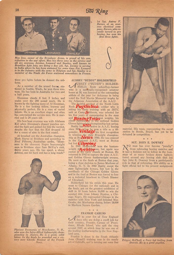 Boxing News Clipping #733 - Frankie Caruso, John E. Downey and Arthur Donovan, John L. Fitzgerald, Bill Cohan, Joss Brothers, Floriant Desmarais, Autrey Barnes, Trigger McPhail