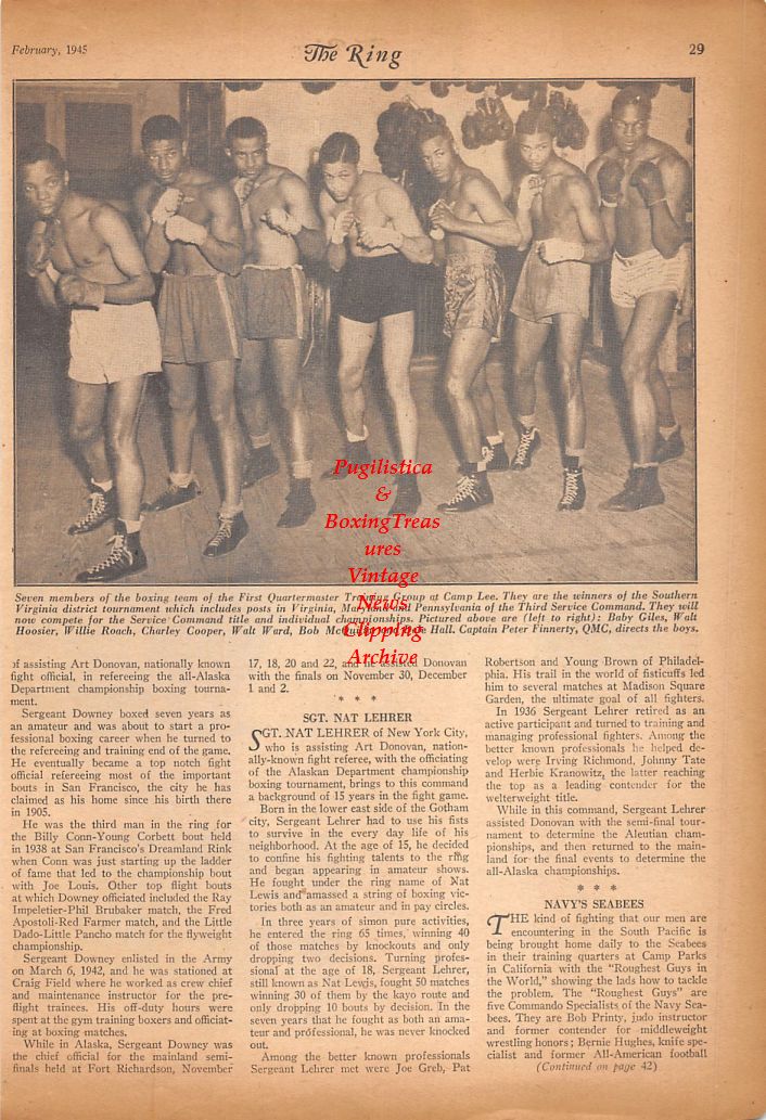 Boxing News Clipping #734 - WWII Military Boxing, Joey Speigel, George Gould, Willie Roach, Milo Davis, Baby Giles, Walt Hoosier and many others