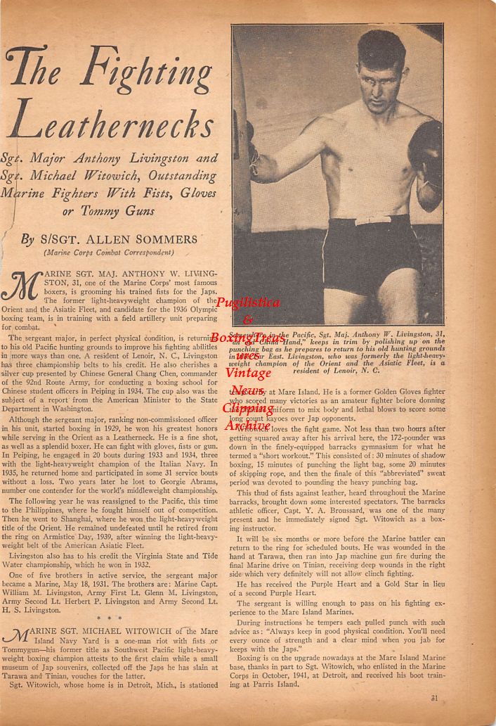 Boxing News Clipping #735 - "Stories About Marines" WWII Boxers, Henry Leslie, Freddie Bay, Anthony Livingston