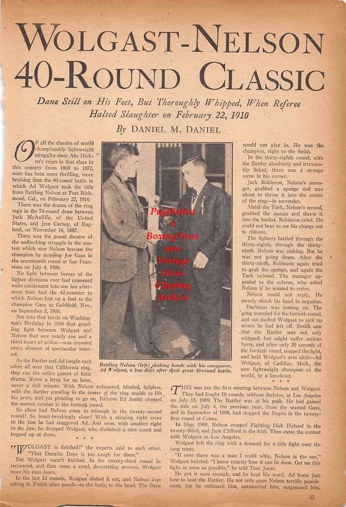 Boxing News Clipping #736 - Battling Nelson vs. Ad Wolgast