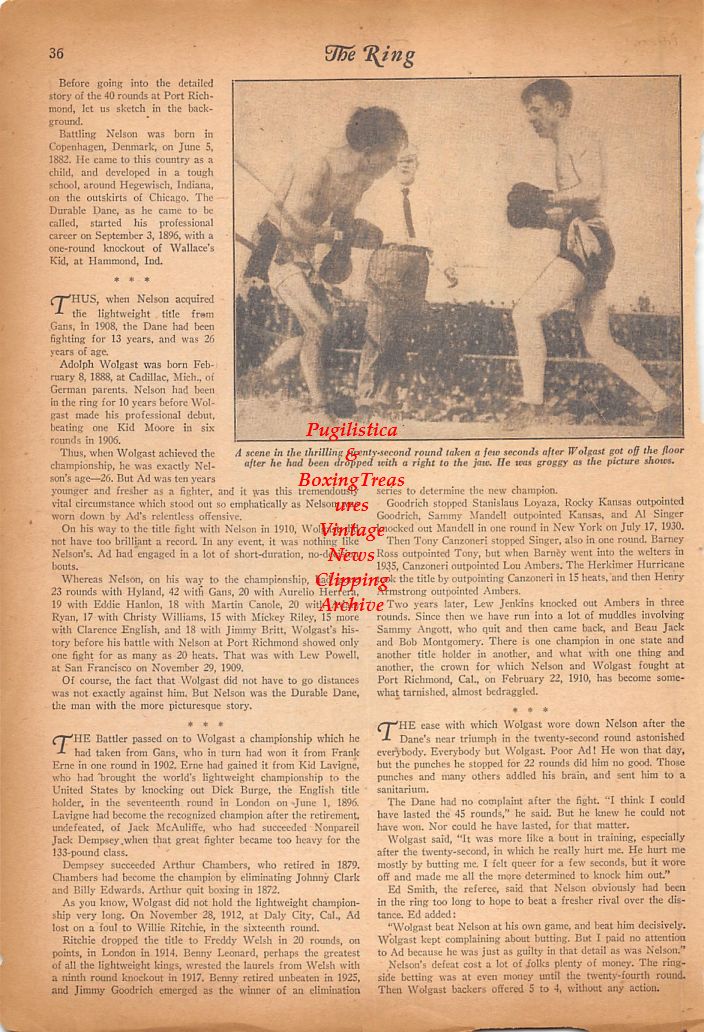 Boxing News Clipping #736 - Battling Nelson vs. Ad Wolgast