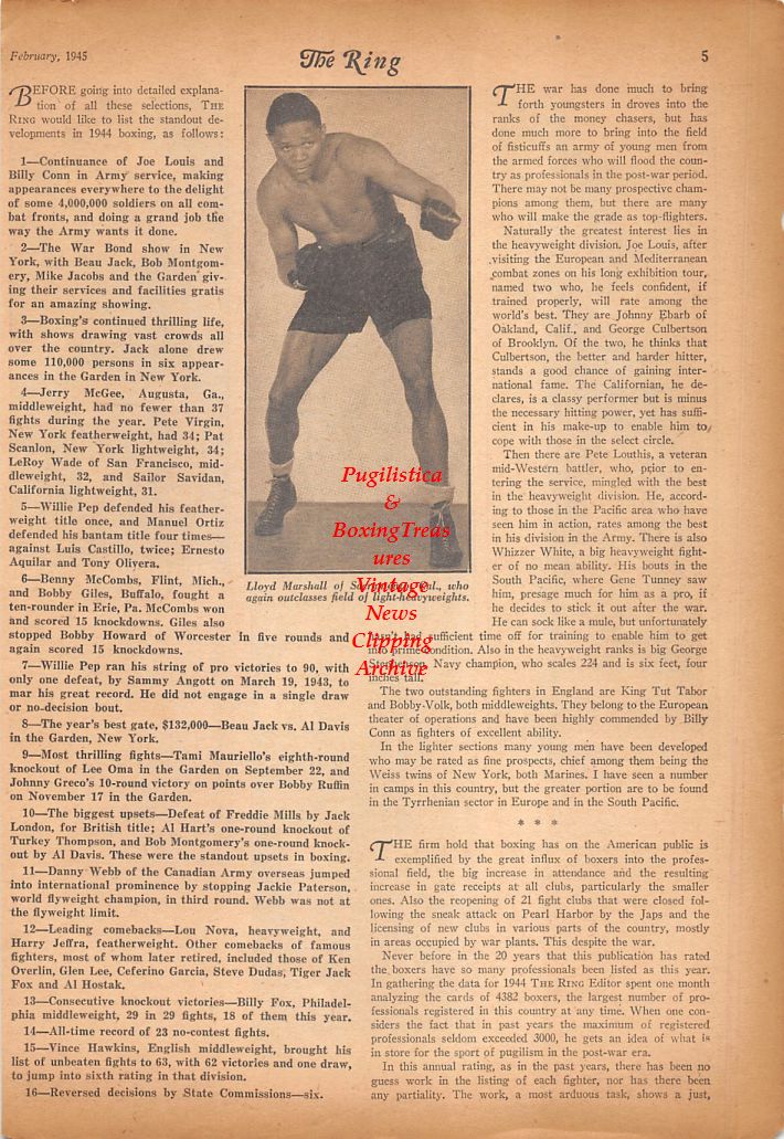 Boxing News Clipping #739 - Holman Williams, Jake LaMotta, Vince Hawkins, Lloyd Marshall