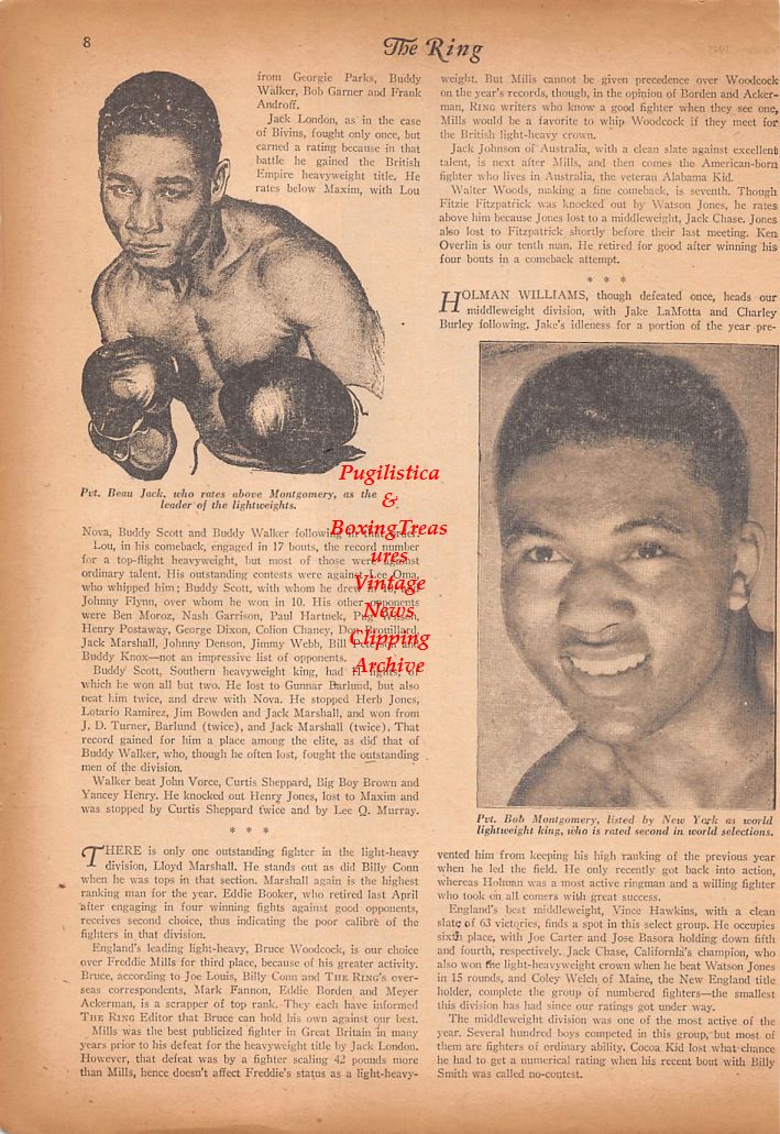 Boxing News Clipping #740 - Beau Jack, Bob Montgomery, Sugar Ray Robinson