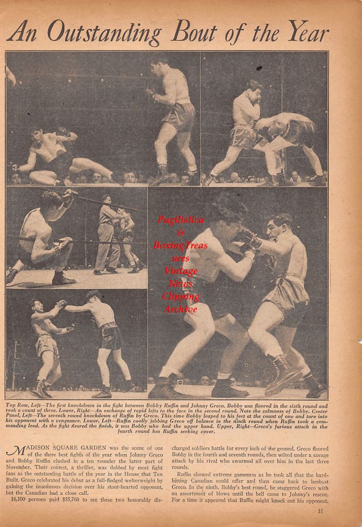 Boxing News Clipping #742 - Johnny Greco vs. Bobby Ruffin, Joe Louis, Gus Lesnevich