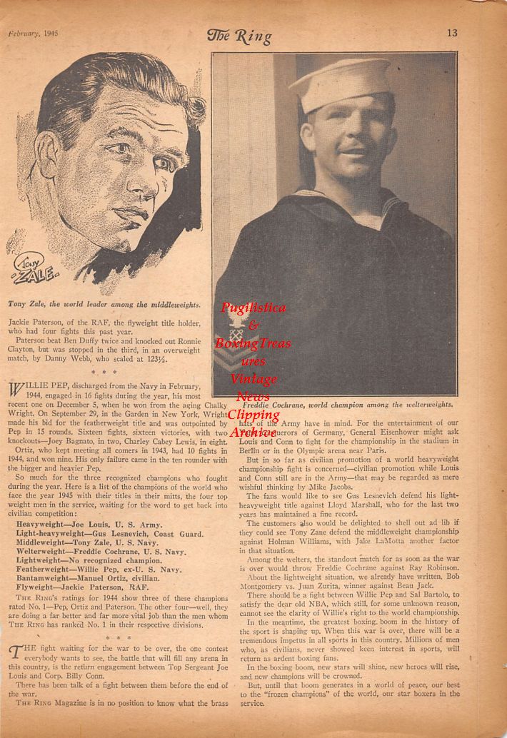 Boxing News Clipping #743 - Tony Zale, Freddie Red Cochrane