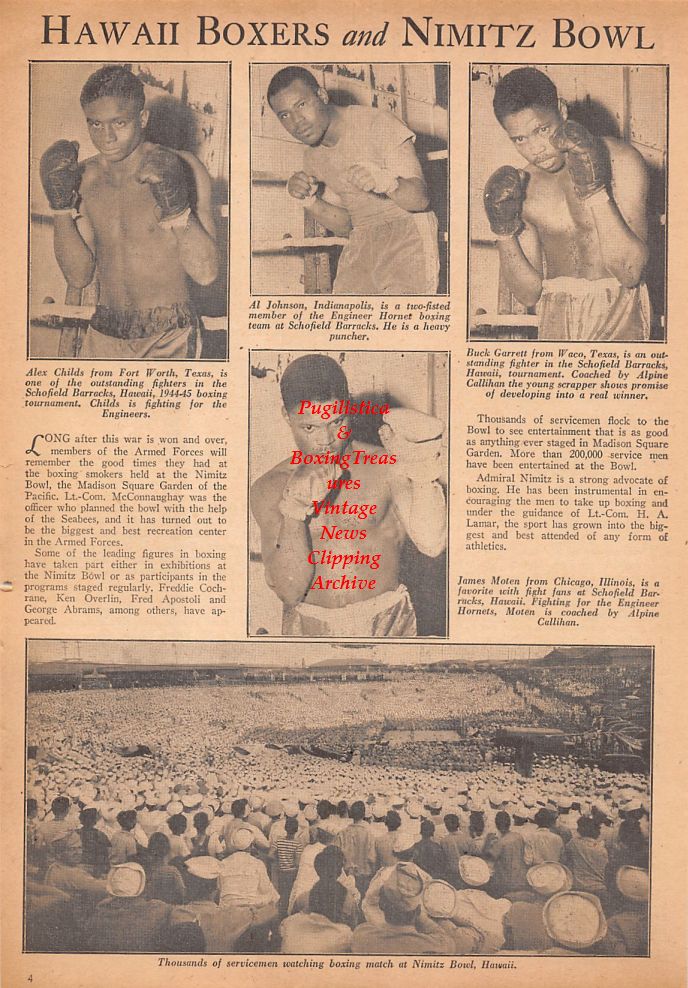 Boxing News Clipping #747 - Alex Childs, Al Johnson, Buck Garrett, James Moten, Nimitz Bowl Hawaii