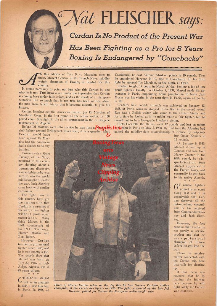 Boxing News Clipping #75 - Marcel Cerdan