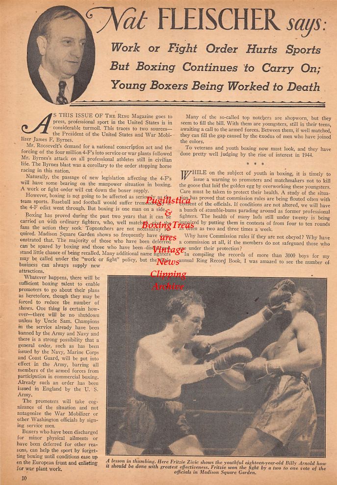 Boxing News Clipping #750 - Fritzie Zivic vs. Billy Arnold