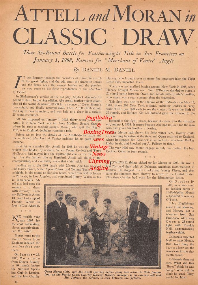 Boxing News Clipping #752 - Vincent LaSalva, Vinnie Melito, Mario Miscelli, Al Phillips, Owen Moran vs. Abe Attell