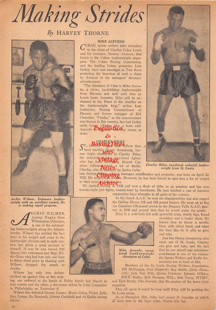 Boxing News Clipping #753 - Archie Wilmer, Mike Acevedo, Charley Riley, Monte Attell, Abe Attell