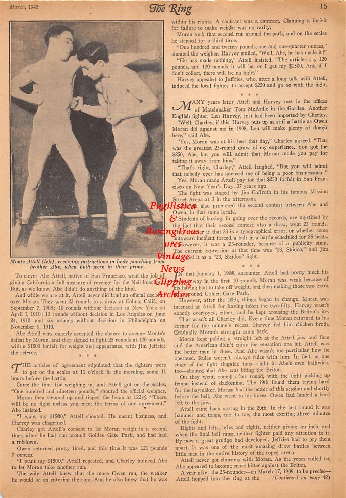 Boxing News Clipping #753 - Archie Wilmer, Mike Acevedo, Charley Riley, Monte Attell, Abe Attell