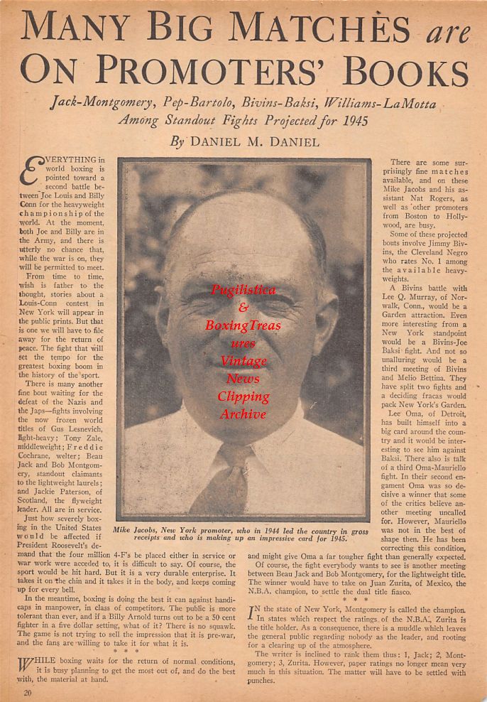 Boxing News Clipping #754 - Panama Canal WWII Military Bouts, Mike Jacobs