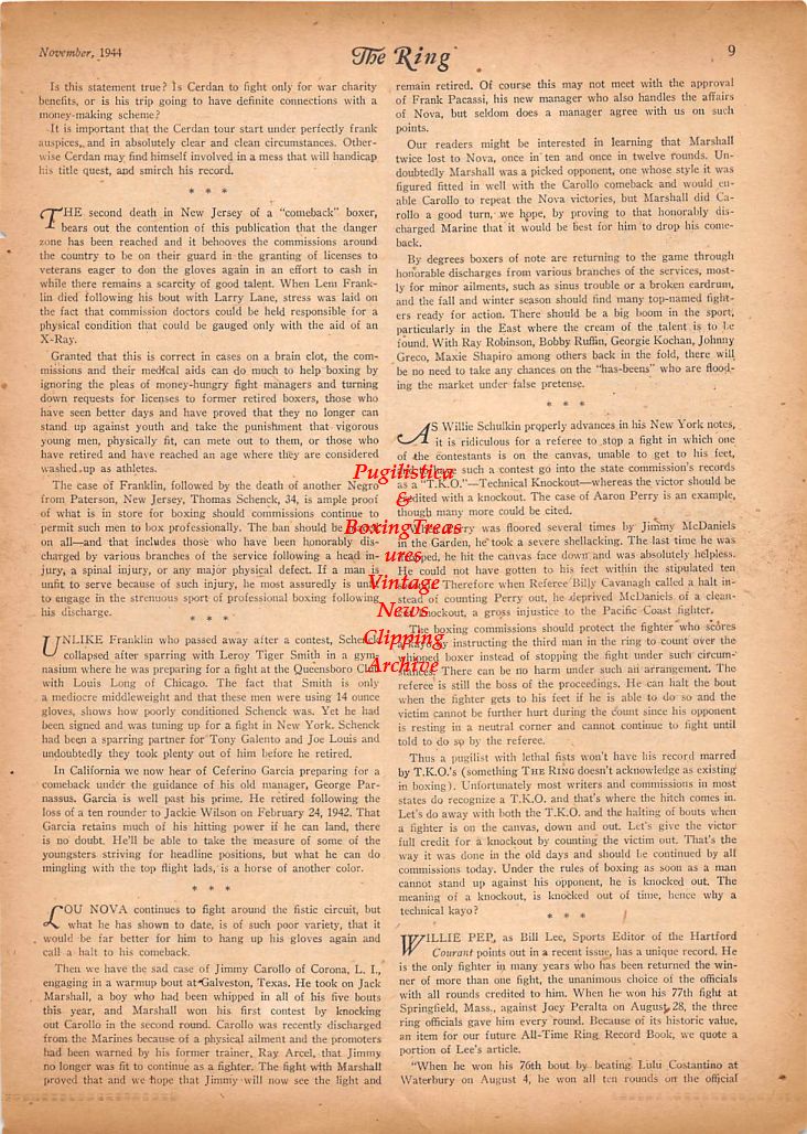 Boxing News Clipping #76 - Lou Nova, Willie Pep, Alabama Kid