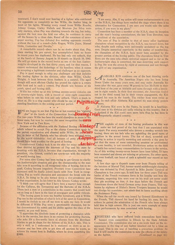 Boxing News Clipping #76 - Lou Nova, Willie Pep, Alabama Kid