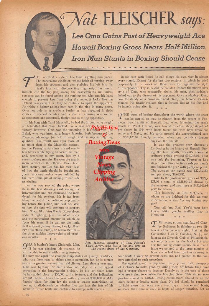Boxing News Clipping #763 - Phil Terranova vs. Charley Caby Lewis, Billy Grant vs. Freddie Schott, Jimmy Doyle vs. Frankie Terry, Vince Pimpinelli vs. Fernando Menichelli, Pete Montesi