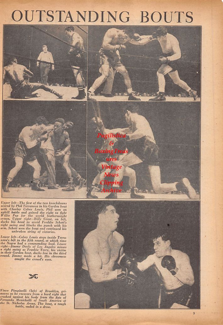 Boxing News Clipping #763 - Phil Terranova vs. Charley Caby Lewis, Billy Grant vs. Freddie Schott, Jimmy Doyle vs. Frankie Terry, Vince Pimpinelli vs. Fernando Menichelli, Pete Montesi