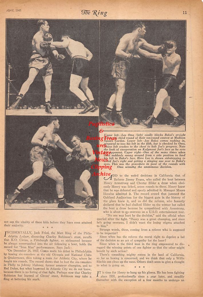 Boxing News Clipping #764 - Lee Oma vs. Joe Baksi, Benny Leonard, Jack Dempsey, James J. Walker
