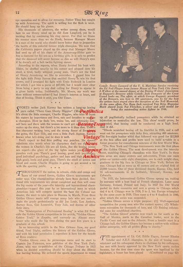 Boxing News Clipping #764 - Lee Oma vs. Joe Baksi, Benny Leonard, Jack Dempsey, James J. Walker
