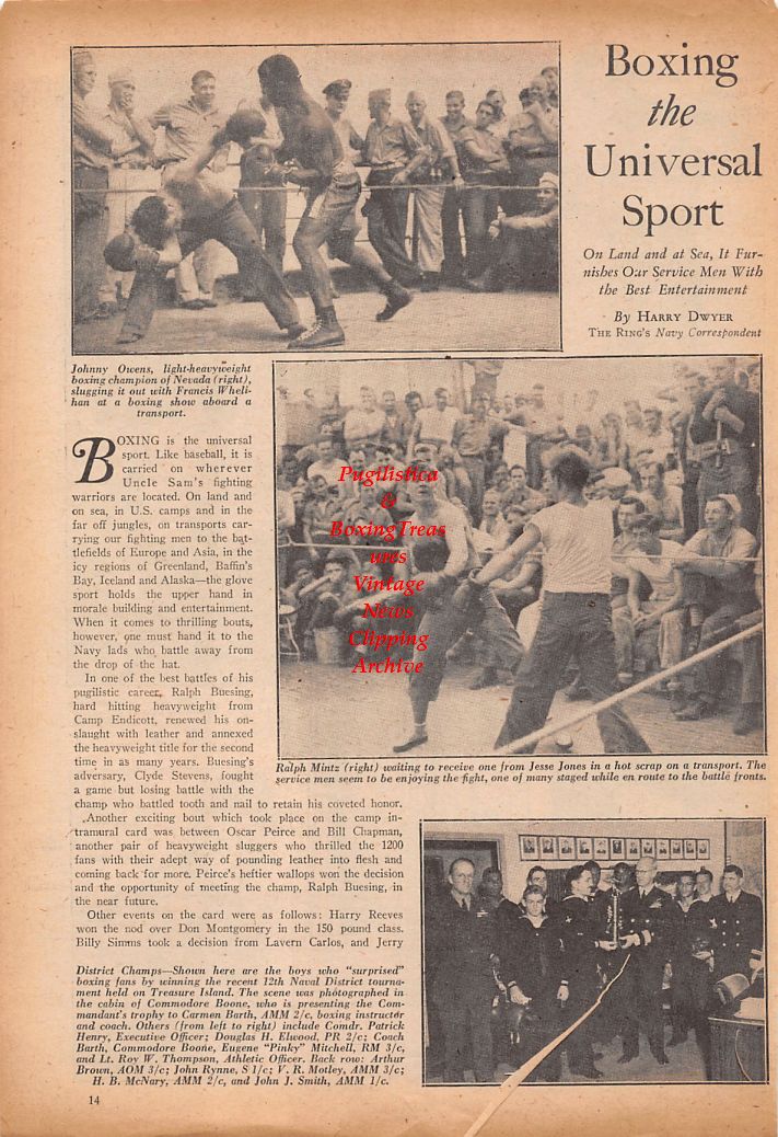 Boxing News Clipping #765 - Kid Bururu, Hankin Barrows, Bernard Docusen, Bob Garner, Chico Rosa, Johnny Owens vs. Francis Whelihan, Ralph Mintz vs. Jess Jones and others