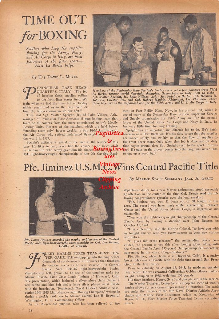 Boxing News Clipping #766 - Military Boxing, Fidel LaBarba, Walter Speight Jr., Louis Jiminez, Robert Mankin and others