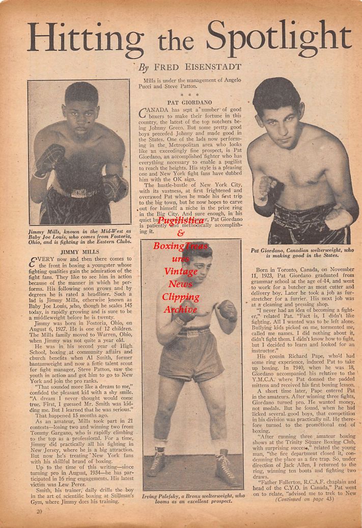 Boxing News Clipping #767 - Jimmy Mills, Pat Giordano, Irving Palefsky, Navy Boxing at Midway Island