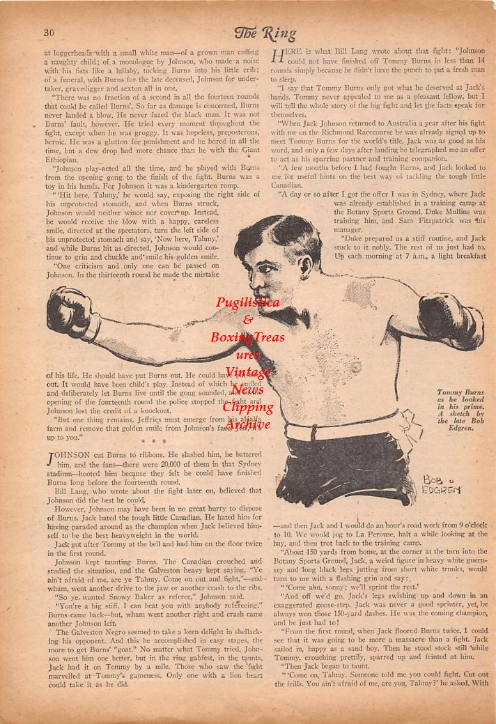 Boxing News Clipping #771 - Tommy Burns, Jack Johnson